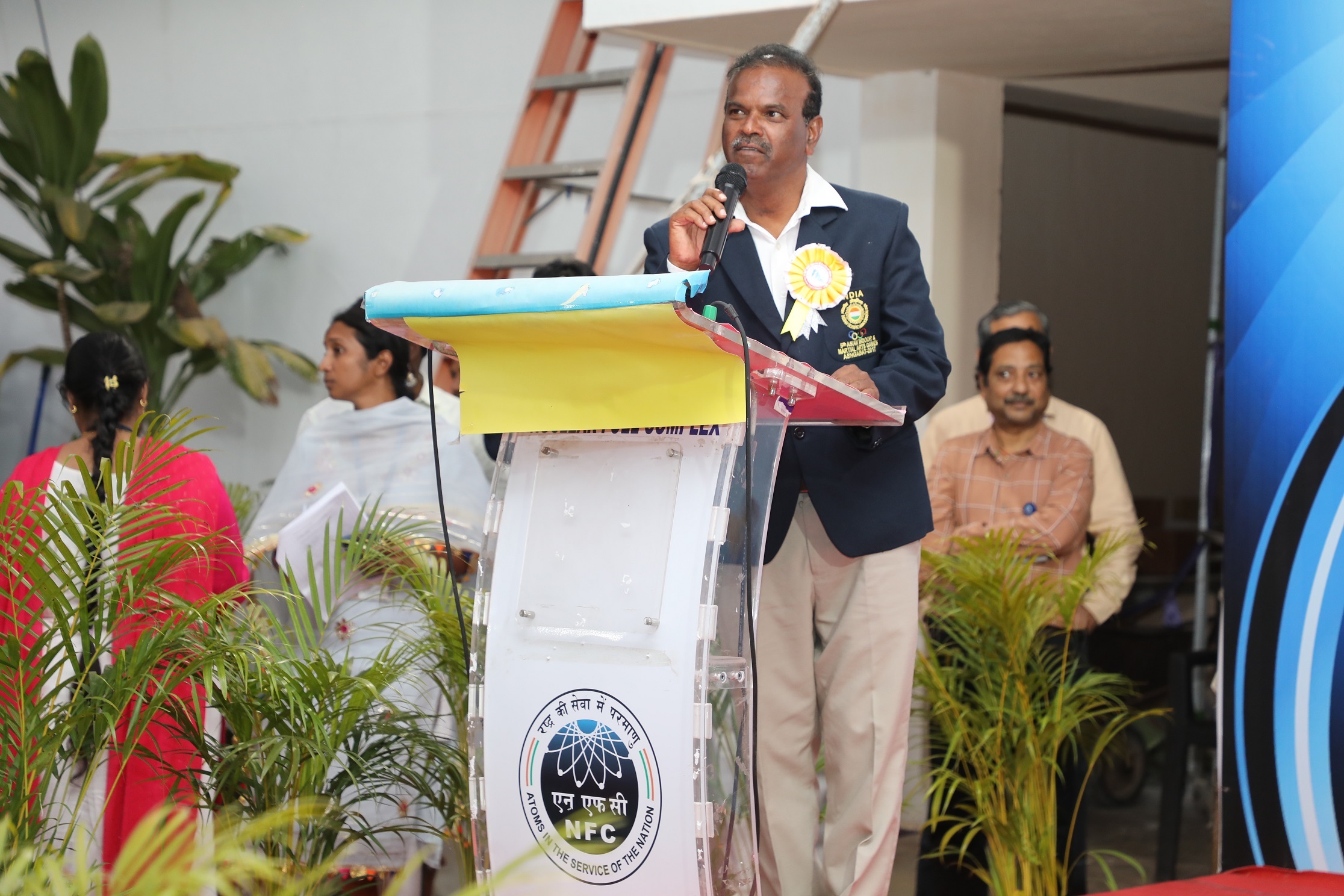 Guest of Honour Shri N. Ramesh, addressing the athletes. 