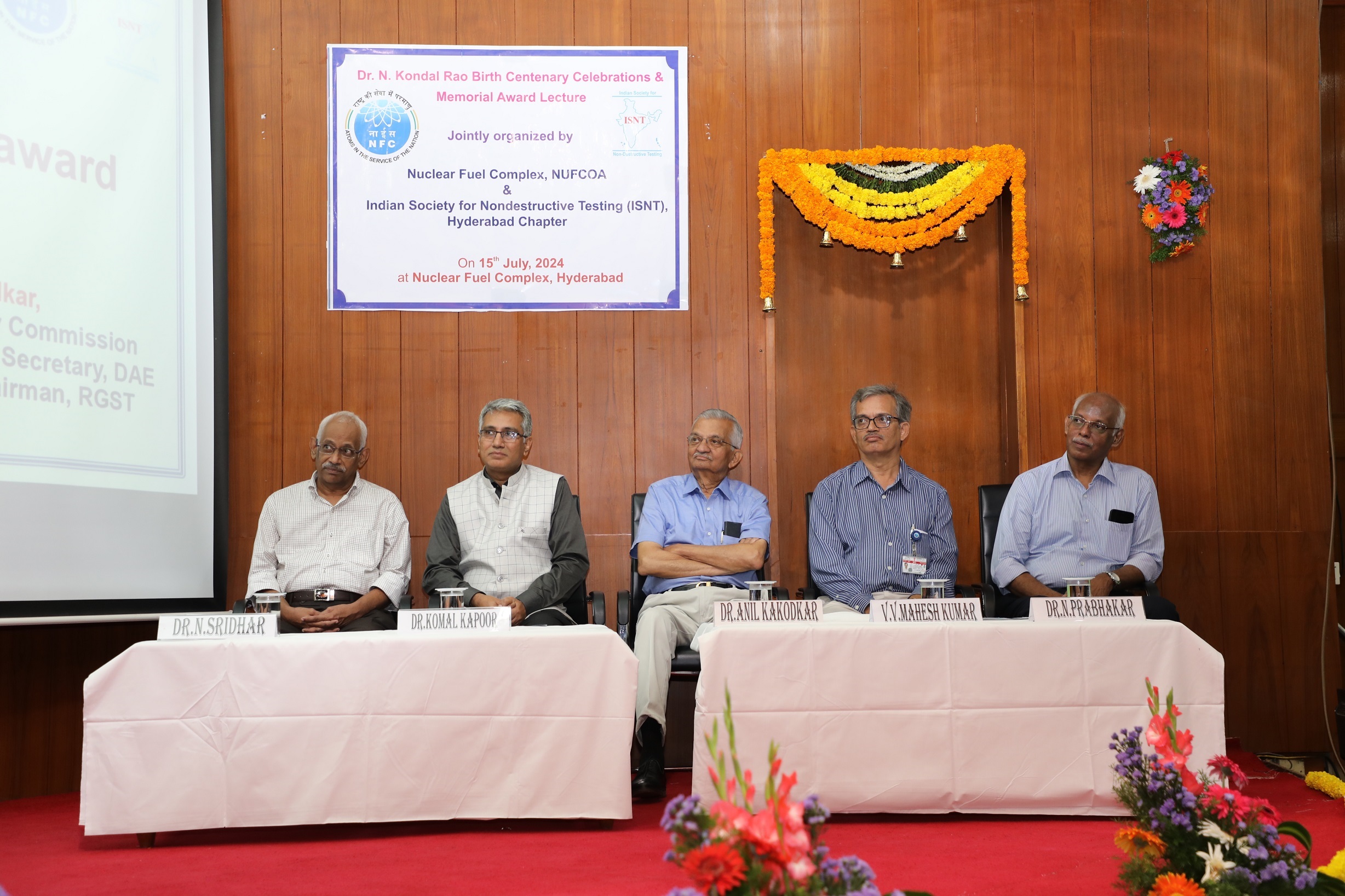 Chief guest and dignitaries on dias during Dr. N. Kondal Rao Birth centenary celebrations. 