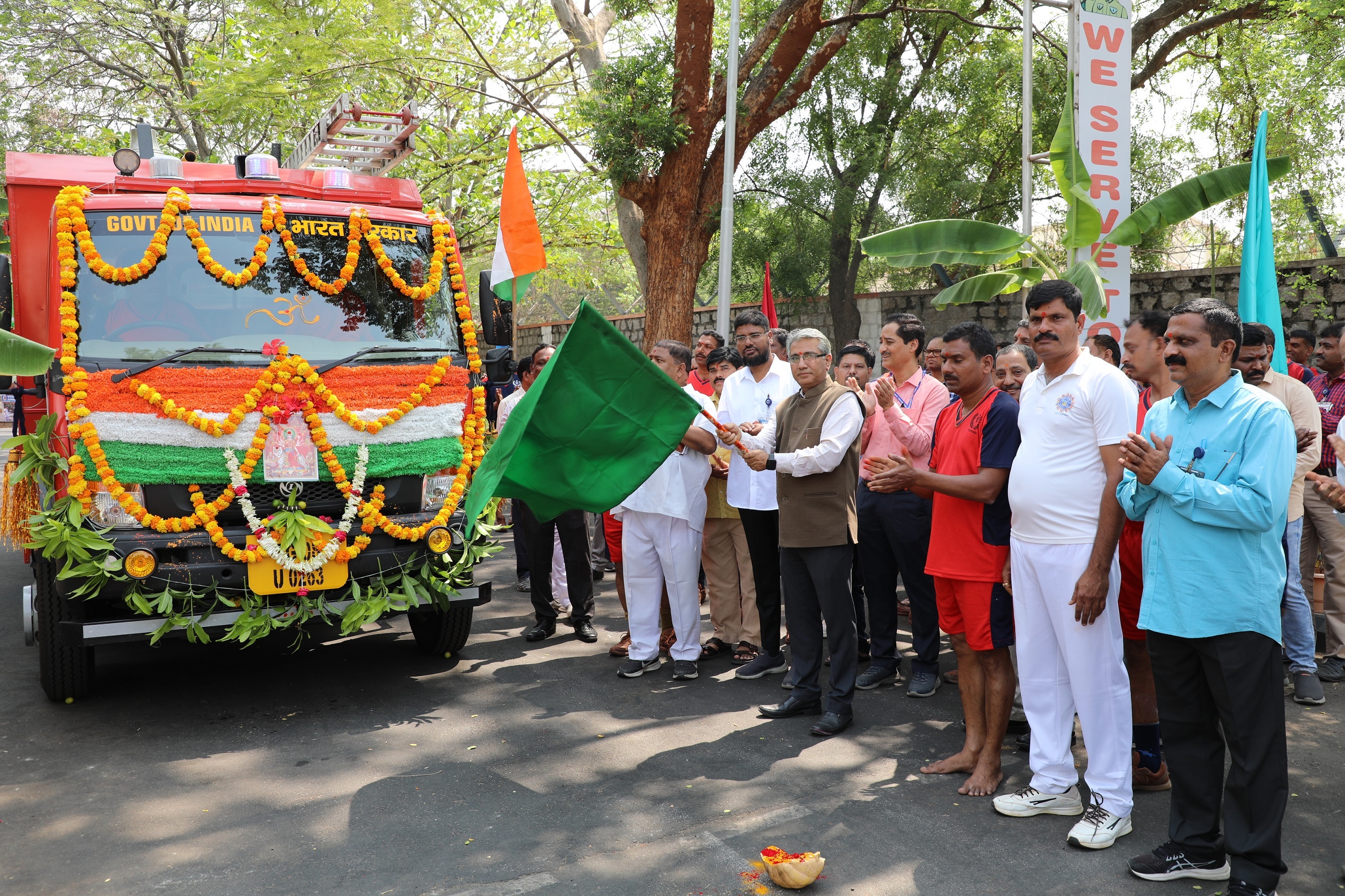 Inauguration of new fire tender by CE & Chairman, NFC. 