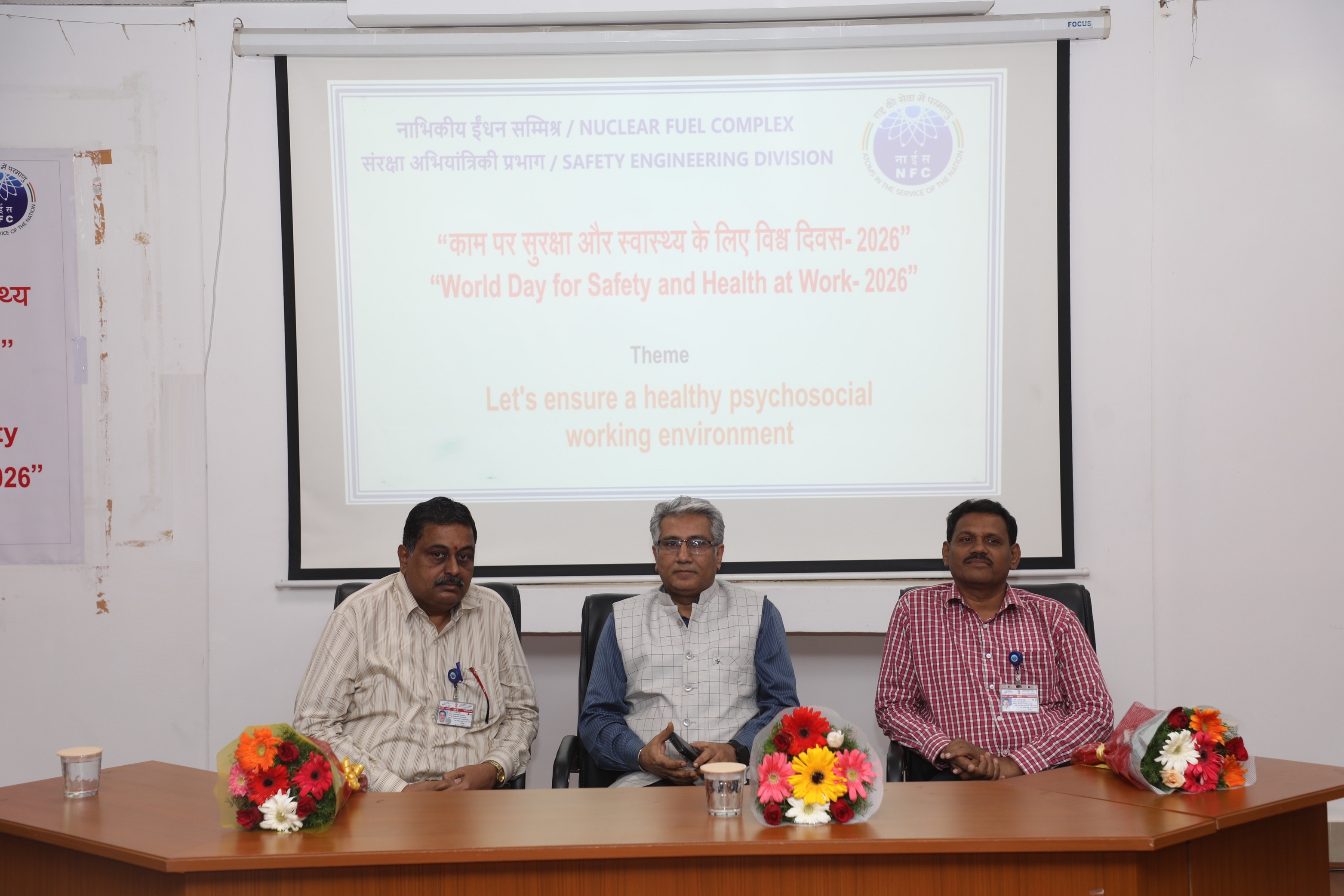 Dignitaries on the dias during valedictory function of World Day for Safety and Health at Work 2026.
