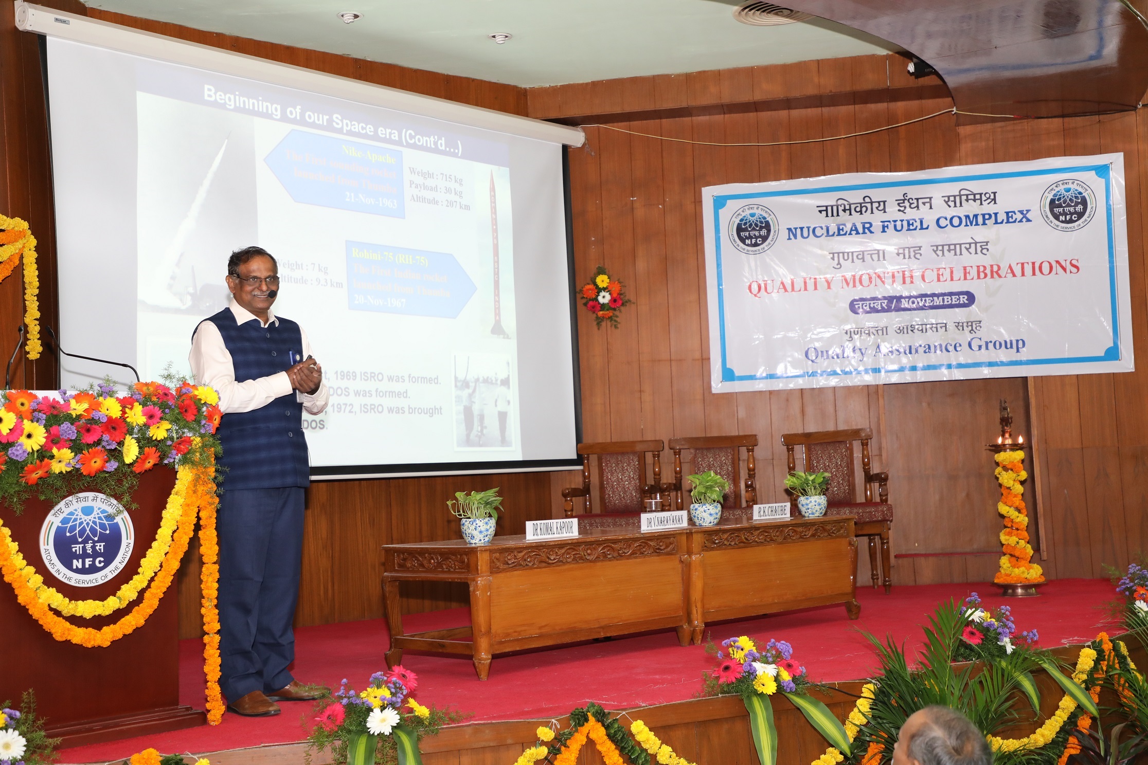 Chief Guest Dr. V. Narayanan, Director, LPSC, ISRO addressing the gathering on the occasion of Quality month celebrations 2024.