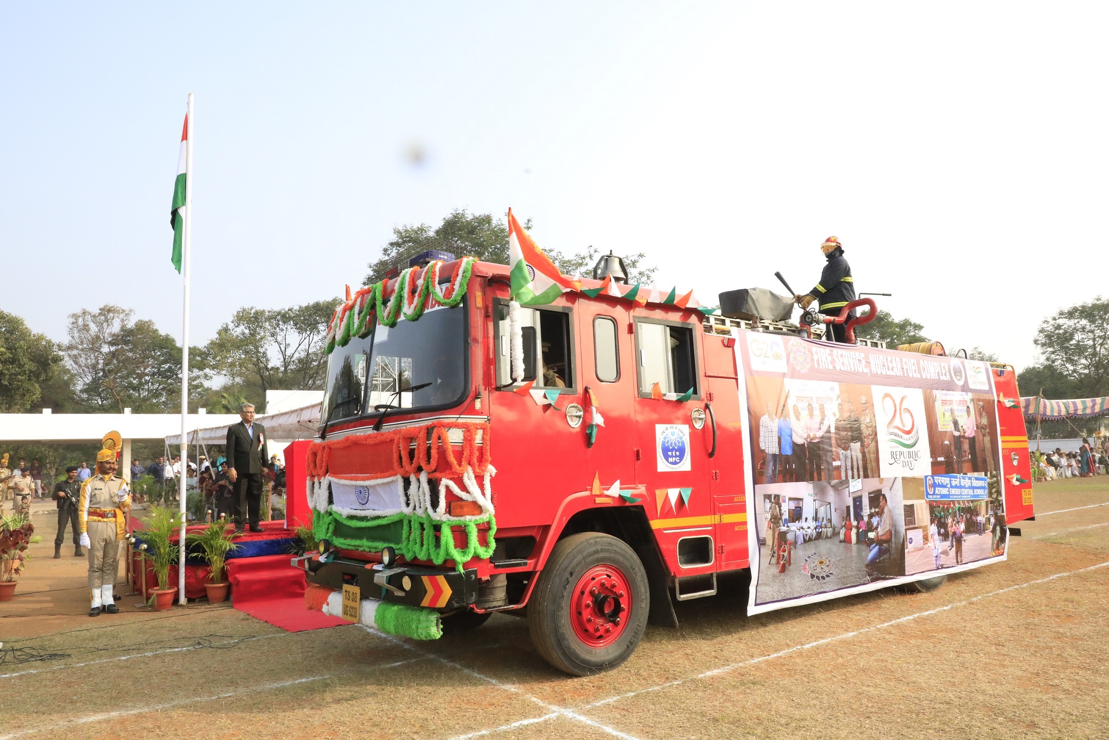 Parade of fire services staff, NFC. 