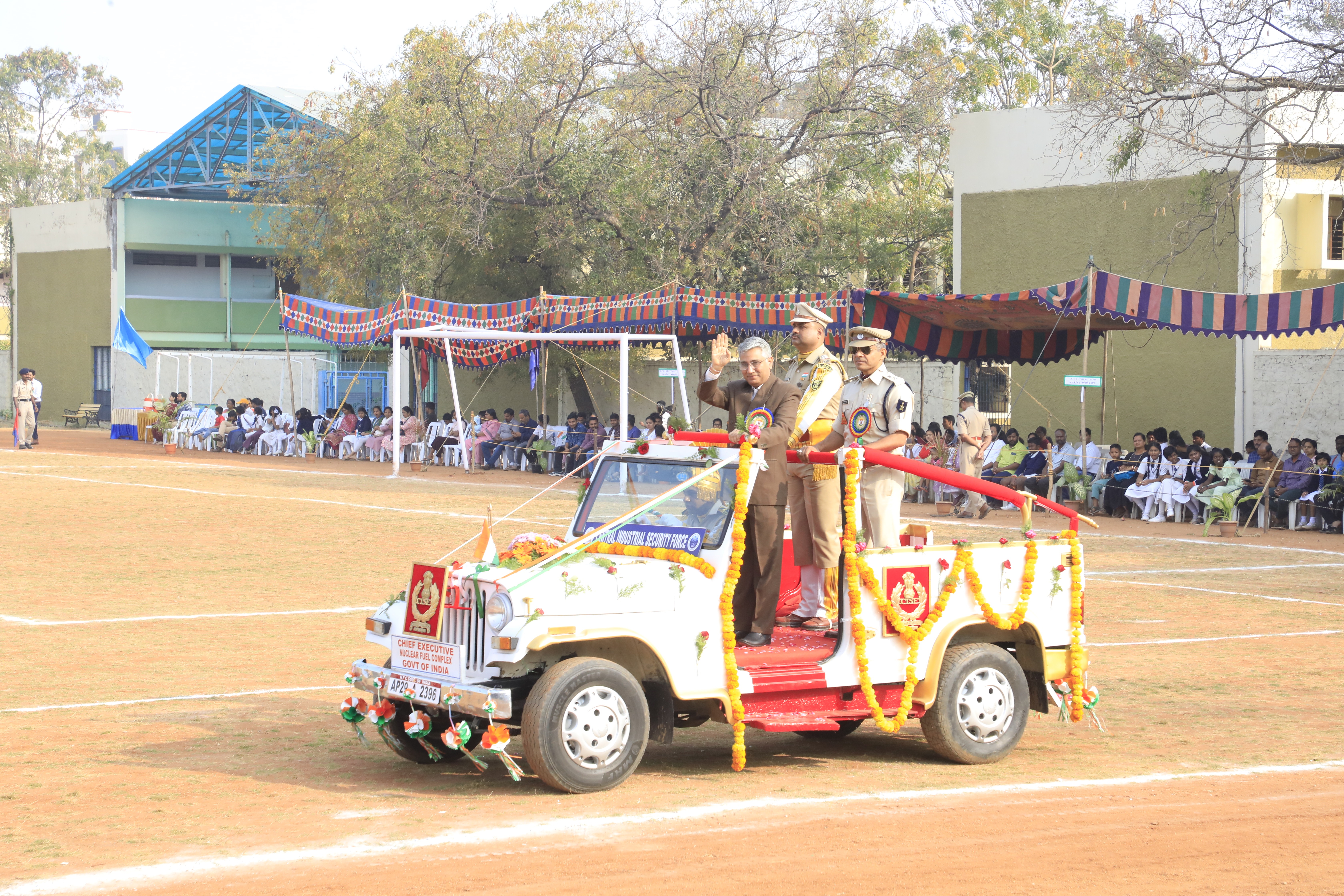 Inspection of the platoons by Dr. Komal Kapoor, Chairman and Chief Executive, NFC in the presence of Commandant, CISF.