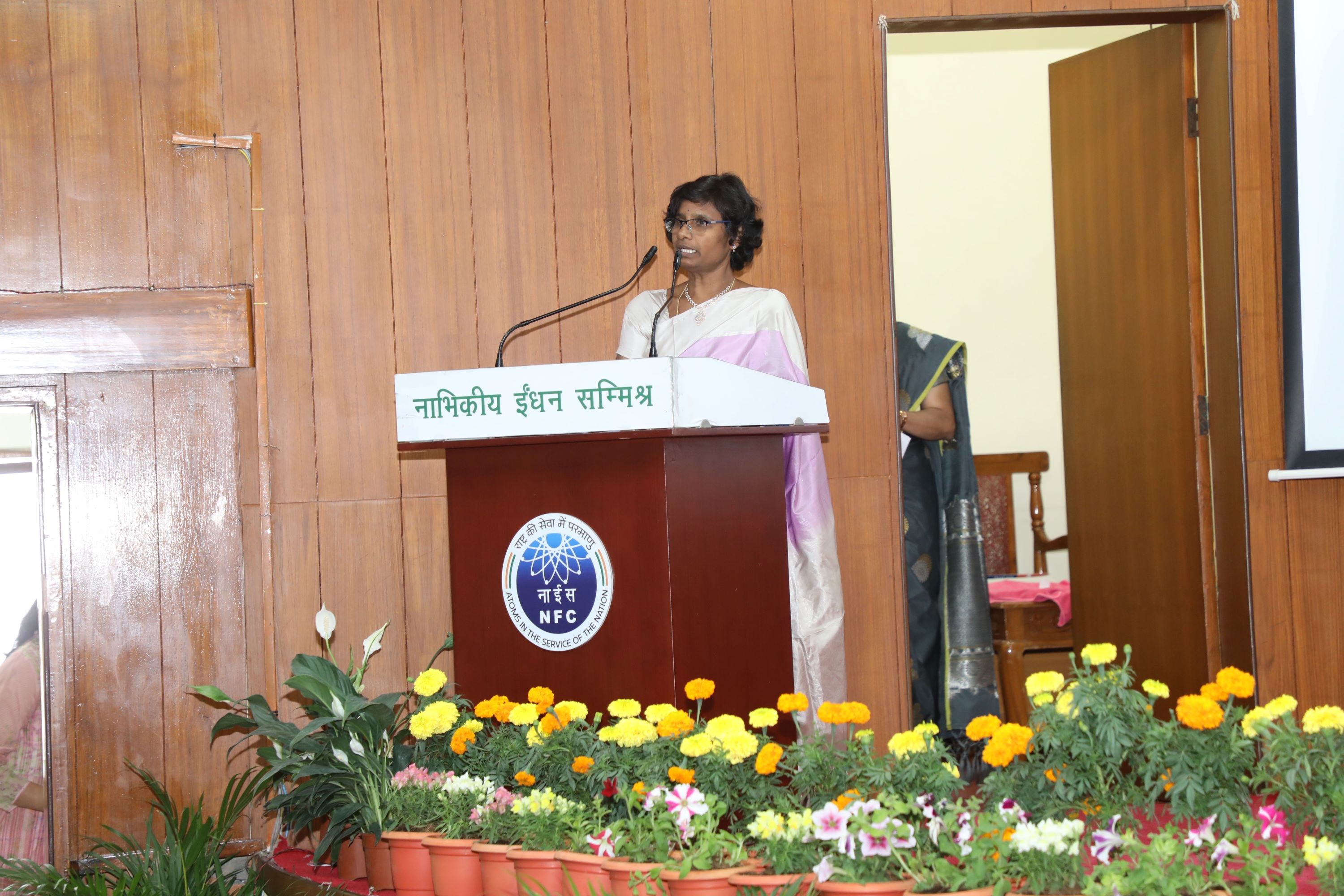 Smt. M. Rajasri, Sr.GM & Chairman, ICC, NFC addressing the audience.