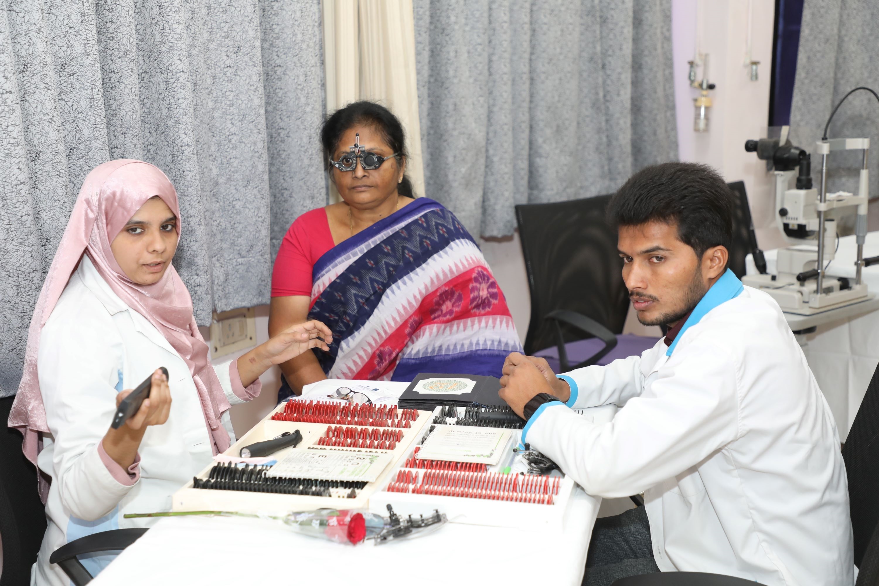 Eye check up being conducted for women employees of NFC, Hyderabad.
