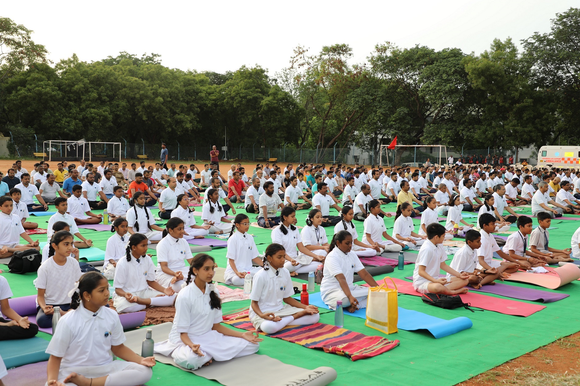 Performing yoga practice by gathering at NFC-Hyderabad. 