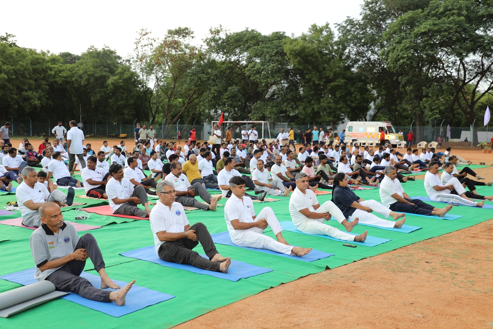 Performing yoga practice by gathering at NFC-Hyderabad. 